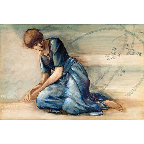 The Briar Rose Series-Study for The Garden Court White Modern Wood Framed Art Print by Burneâ€“Jones, Edward