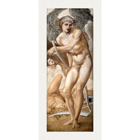 Troy Triptych - Study of Oblivion conquering Fame Gold Ornate Wood Framed Art Print with Double Matting by Burneâ€“Jones, Edward