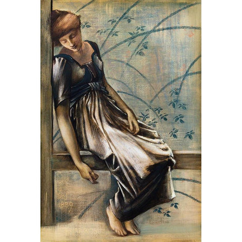 The Briar Rose Series-Study for The Garden Court Black Modern Wood Framed Art Print with Double Matting by Burneâ€“Jones, Edward