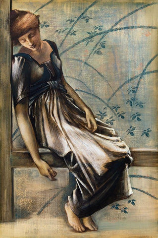 The Briar Rose Series-Study for The Garden Court White Modern Wood Framed Art Print with Double Matting by Burneâ€“Jones, Edward