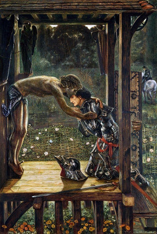 The Merciful Knight Black Ornate Wood Framed Art Print with Double Matting by Burneâ€“Jones, Edward