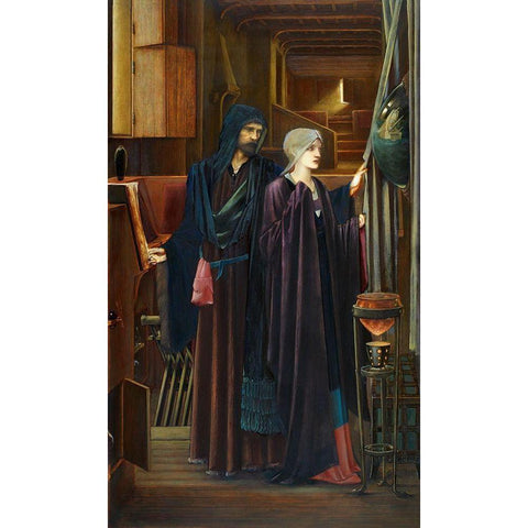 The Wizard Black Modern Wood Framed Art Print with Double Matting by Burneâ€“Jones, Edward