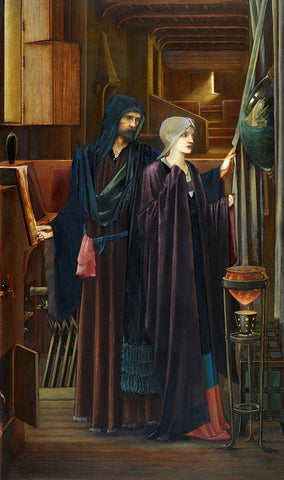 The Wizard White Modern Wood Framed Art Print with Double Matting by Burneâ€“Jones, Edward