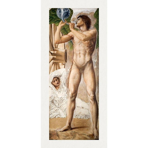 Troy Triptych-Study of Fame overthrowing Fortune Gold Ornate Wood Framed Art Print with Double Matting by Burneâ€“Jones, Edward