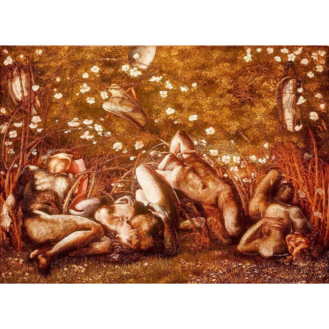 Study for The Sleeping Knights Gold Ornate Wood Framed Art Print with Double Matting by Burneâ€“Jones, Edward