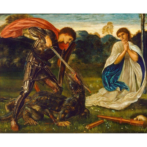 The Fight-St George kills the Dragon VI Gold Ornate Wood Framed Art Print with Double Matting by Burneâ€“Jones, Edward