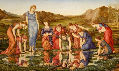 The Mirror of Venus White Modern Wood Framed Art Print with Double Matting by Burneâ€“Jones, Edward