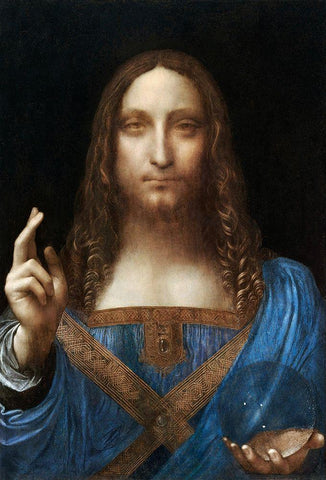 Salvator Mundi White Modern Wood Framed Art Print with Double Matting by da Vinci, Leonardo