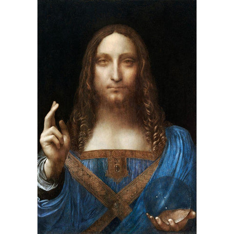 Salvator Mundi Gold Ornate Wood Framed Art Print with Double Matting by da Vinci, Leonardo