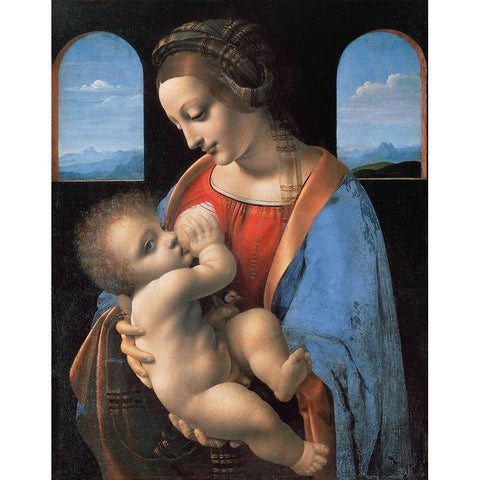 Madonna Litta Gold Ornate Wood Framed Art Print with Double Matting by da Vinci, Leonardo