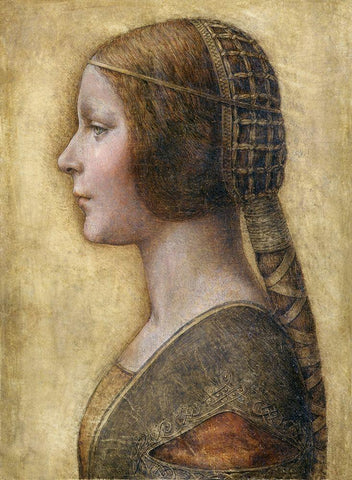 Profile of a Young Fiancee Black Ornate Wood Framed Art Print with Double Matting by da Vinci, Leonardo