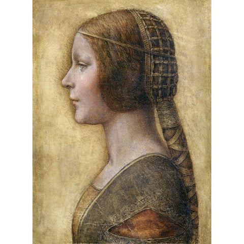 Profile of a Young Fiancee Gold Ornate Wood Framed Art Print with Double Matting by da Vinci, Leonardo