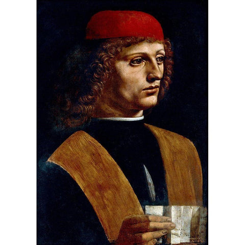 The Portrait of a Musician Black Modern Wood Framed Art Print with Double Matting by da Vinci, Leonardo