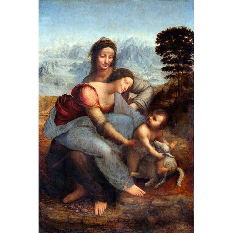 The Virgin and Child with Saint Anne White Modern Wood Framed Art Print by da Vinci, Leonardo