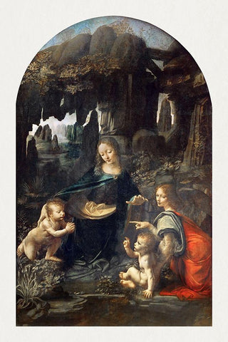 Virgin of the Rocks White Modern Wood Framed Art Print with Double Matting by da Vinci, Leonardo