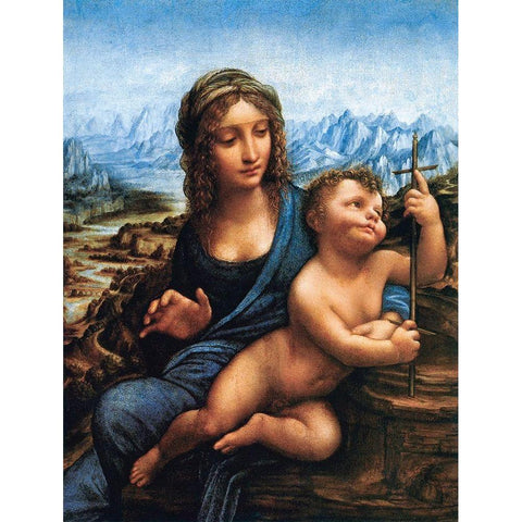 Madonna of the Yarnwinder Black Modern Wood Framed Art Print with Double Matting by da Vinci, Leonardo