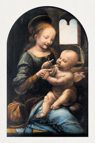 Benois Madonna White Modern Wood Framed Art Print with Double Matting by da Vinci, Leonardo