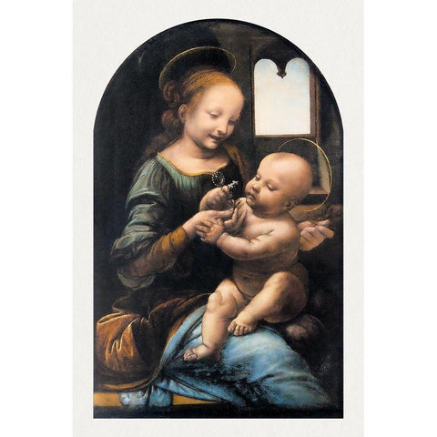 Benois Madonna Gold Ornate Wood Framed Art Print with Double Matting by da Vinci, Leonardo