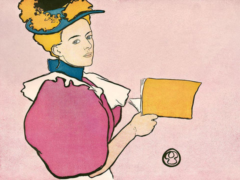 Woman holding book Black Ornate Wood Framed Art Print with Double Matting by Penfield, Edward