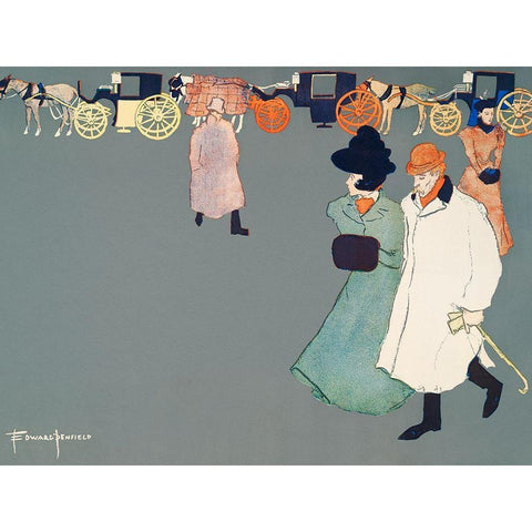 Men and Woman on Street Black Modern Wood Framed Art Print by Penfield, Edward