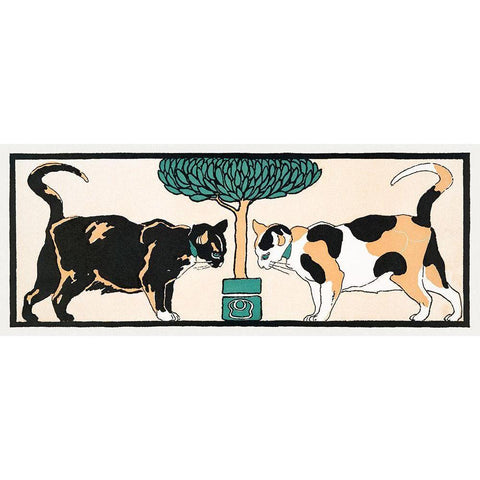 Cats under a tree Gold Ornate Wood Framed Art Print with Double Matting by Penfield, Edward