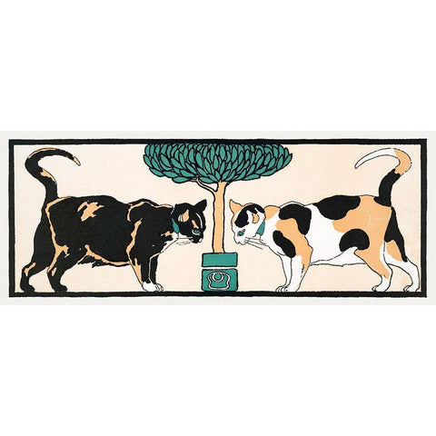 Cats under a tree Black Modern Wood Framed Art Print by Penfield, Edward