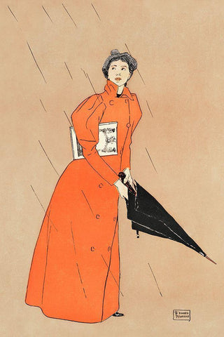 Woman holding umbrella  White Modern Wood Framed Art Print with Double Matting by Penfield, Edward
