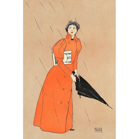 Woman holding umbrella  Black Modern Wood Framed Art Print by Penfield, Edward