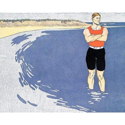 Man standing in the sea Black Modern Wood Framed Art Print with Double Matting by Penfield, Edward