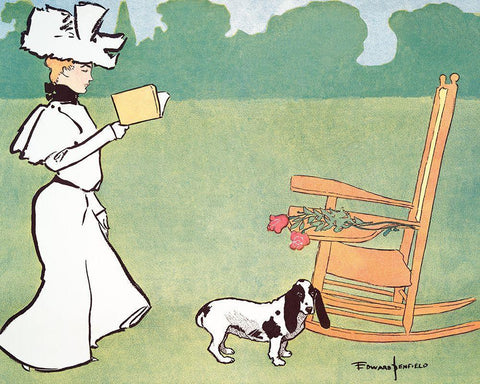 Woman reading in the Garden White Modern Wood Framed Art Print with Double Matting by Penfield, Edward