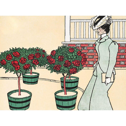 Woman in Rose Garden Black Modern Wood Framed Art Print by Penfield, Edward