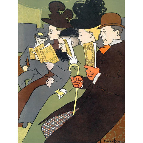 People Reading Books Gold Ornate Wood Framed Art Print with Double Matting by Penfield, Edward