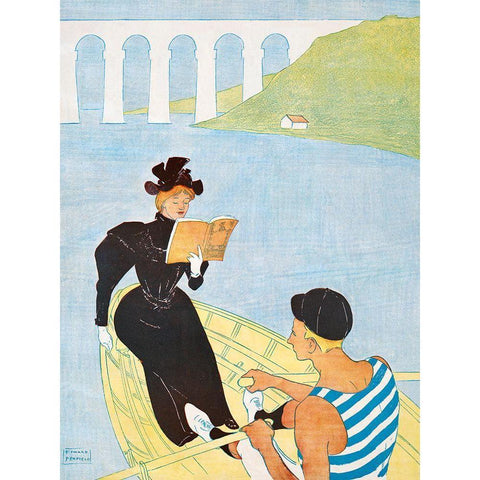 Woman reading in a row boat White Modern Wood Framed Art Print by Penfield, Edward