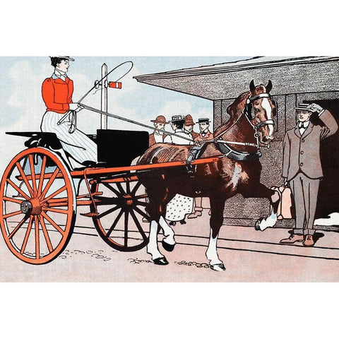 Woman in a Horse Carriage Black Modern Wood Framed Art Print with Double Matting by Penfield, Edward