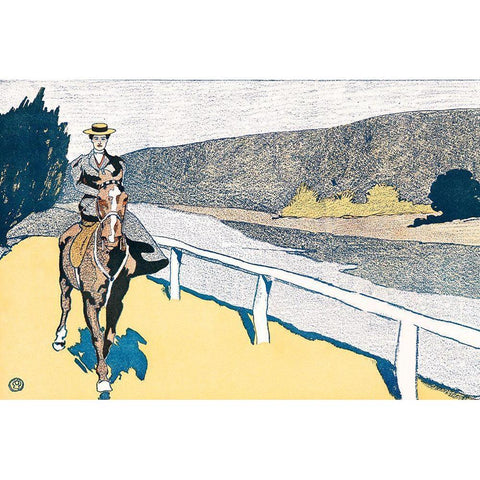 Woman Riding a Horse Black Modern Wood Framed Art Print with Double Matting by Penfield, Edward