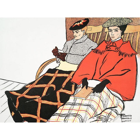 Man and Woman Sitting Together Gold Ornate Wood Framed Art Print with Double Matting by Penfield, Edward