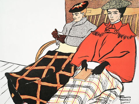 Man and Woman Sitting Together Black Ornate Wood Framed Art Print with Double Matting by Penfield, Edward