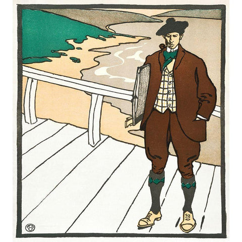 Man Smoking a Pipe Black Modern Wood Framed Art Print with Double Matting by Penfield, Edward