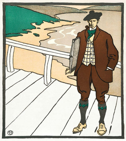 Man Smoking a Pipe White Modern Wood Framed Art Print with Double Matting by Penfield, Edward