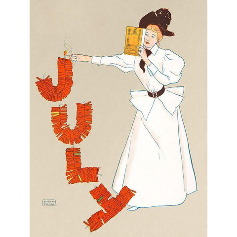 Woman Lighting up Firecrackers Black Modern Wood Framed Art Print with Double Matting by Penfield, Edward