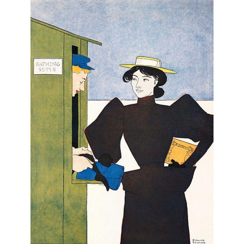 Woman Picking up Bathing Suits Gold Ornate Wood Framed Art Print with Double Matting by Penfield, Edward