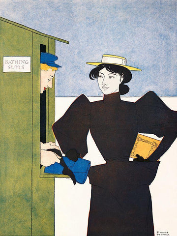 Woman Picking up Bathing Suits White Modern Wood Framed Art Print with Double Matting by Penfield, Edward