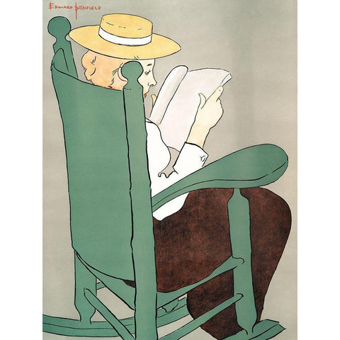Woman Reading in a Rocking Chair Black Modern Wood Framed Art Print by Penfield, Edward