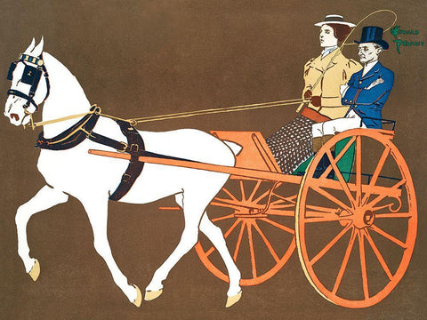 Woman in Carriage Black Ornate Wood Framed Art Print with Double Matting by Penfield, Edward