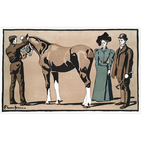 People and horse Black Modern Wood Framed Art Print with Double Matting by Penfield, Edward