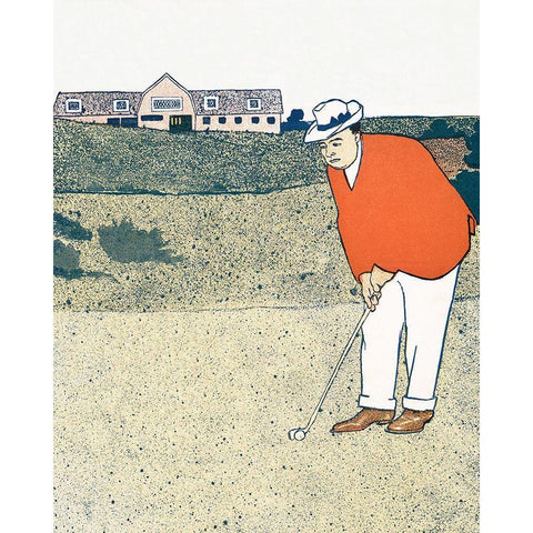 Man Playing Golf Black Modern Wood Framed Art Print with Double Matting by Penfield, Edward