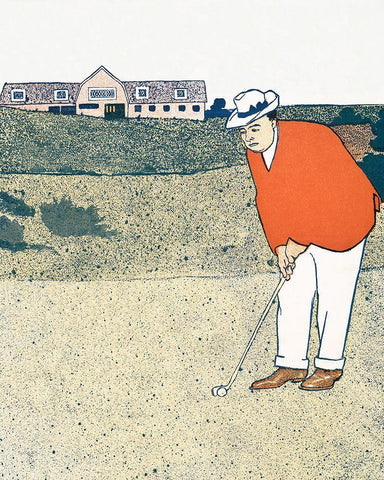 Man Playing Golf Black Ornate Wood Framed Art Print with Double Matting by Penfield, Edward