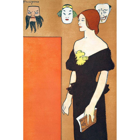 Woman in Black Dress Gold Ornate Wood Framed Art Print with Double Matting by Penfield, Edward