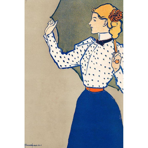 Woman Holding Open Umbrella 1897 Black Modern Wood Framed Art Print with Double Matting by Penfield, Edward