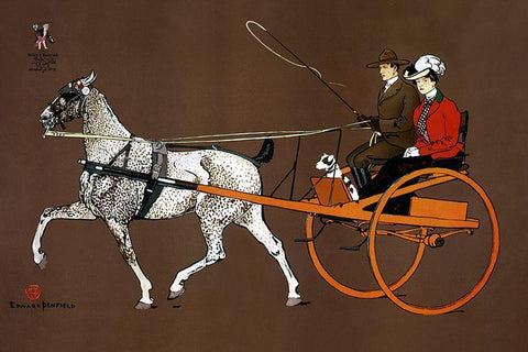 Couple in a Carriage 1902 Black Ornate Wood Framed Art Print with Double Matting by Penfield, Edward